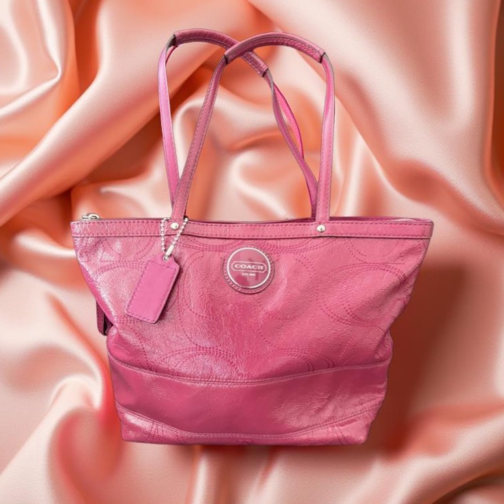 Coach Magenta Pink Bag with Glossy Finish and Double Handles